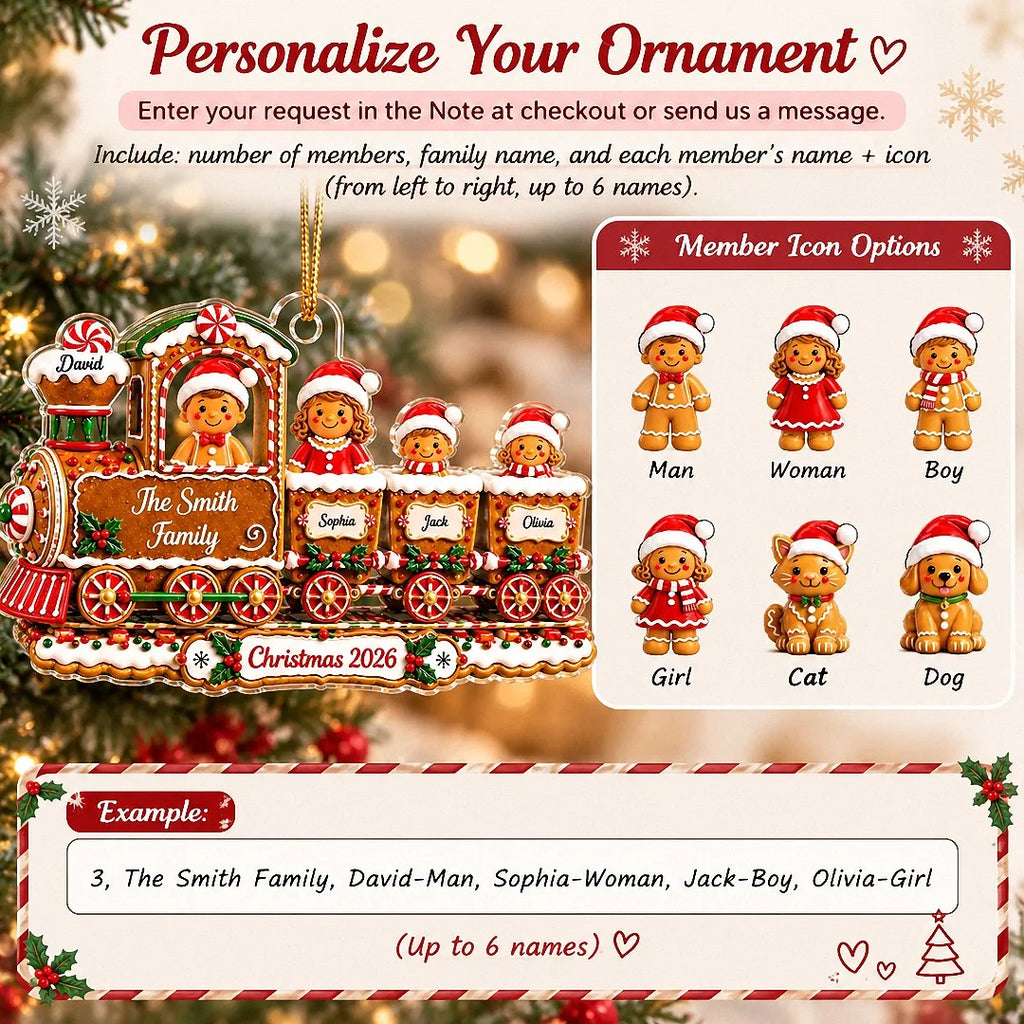 Gingerbread Train Ornament Personalized Christmas Tree Decor Custom Name Holiday Gift