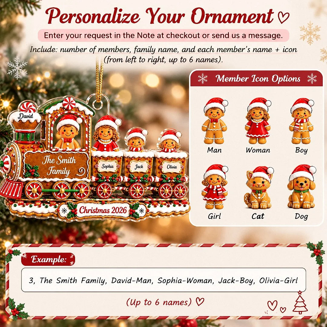 Gingerbread Train Ornament Personalized Christmas Tree Decor Custom Name Holiday Gift