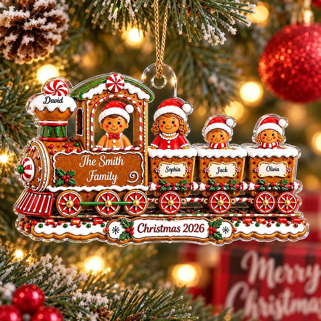 Gingerbread Train Ornament Personalized Christmas Tree Decor Custom Name Holiday Gift