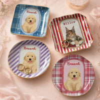 Golden Retriever Ceramic Trinket Dish Personalized Dog Lover Jewelry Tray Plaid Ring Dish Catchall Gift for Dog Mom