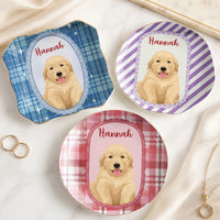 Golden Retriever Ceramic Trinket Dish Personalized Dog Lover Jewelry Tray Plaid Ring Dish Catchall Gift for Dog Mom