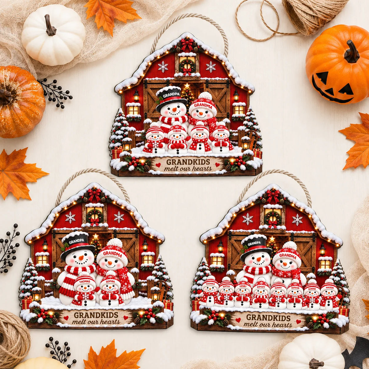 GRANDKIDS Melt Our Hearts Personalized Christmas Snowman Family Wall Sign Custom Name Grandparent Gi
