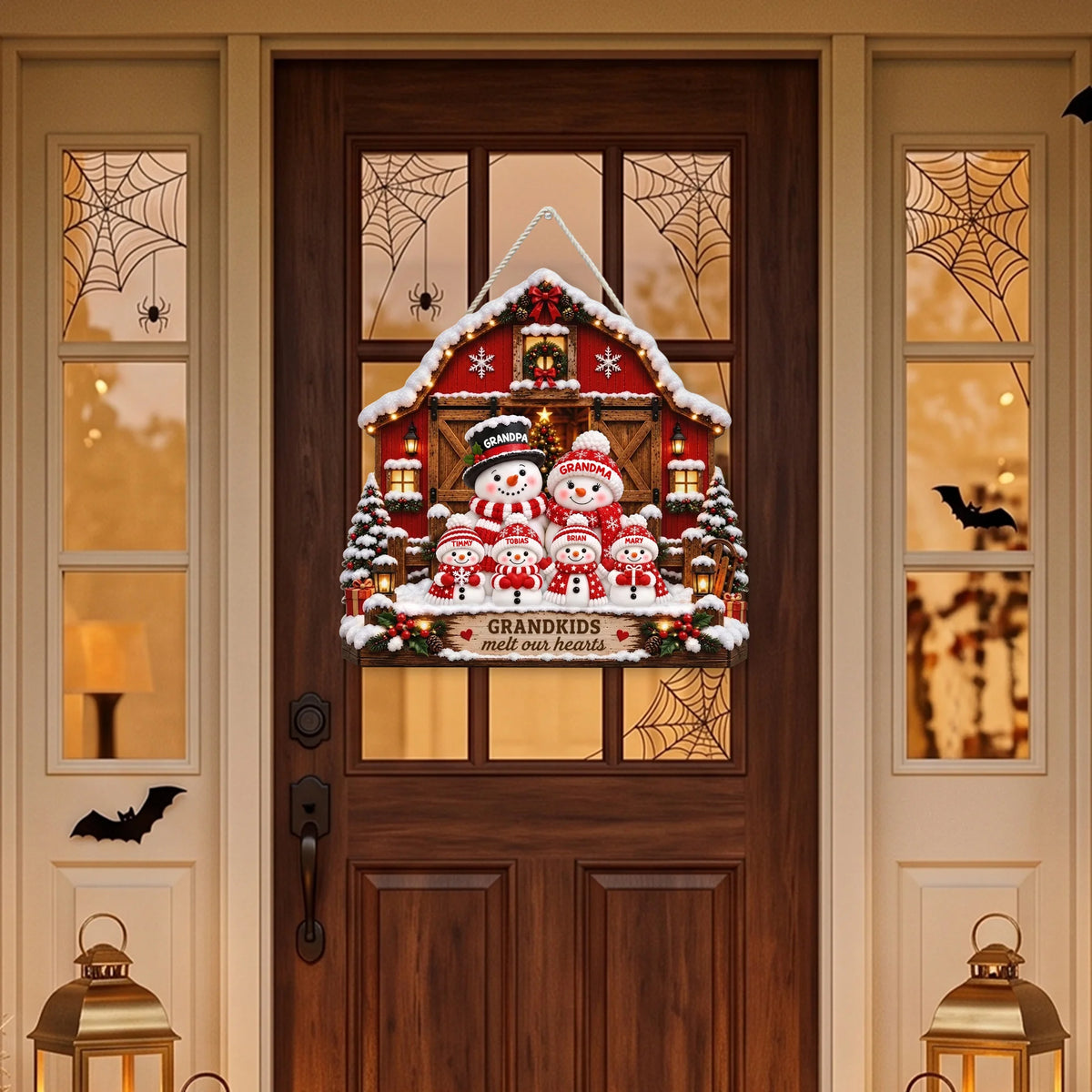 GRANDKIDS Melt Our Hearts Personalized Christmas Snowman Family Wall Sign Custom Name Grandparent Gi