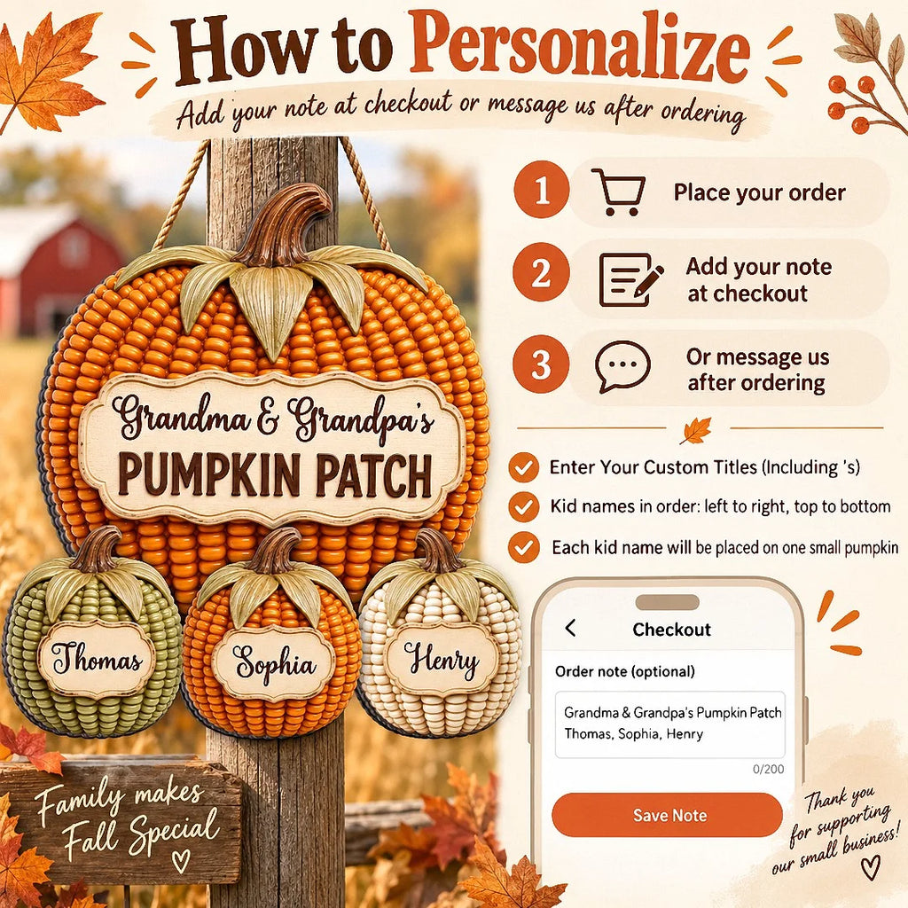 Grandma & Grandpa's PUMPKIN PATCH Personalized Wall Hanging Fall Family Decor Gift