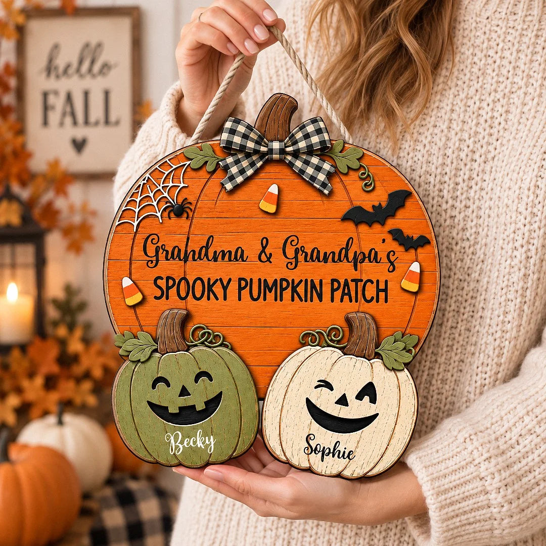 Grandma & Grandpa's Spooky Pumpkin Patch Wall Decor Personalized Halloween Farmhouse Sign