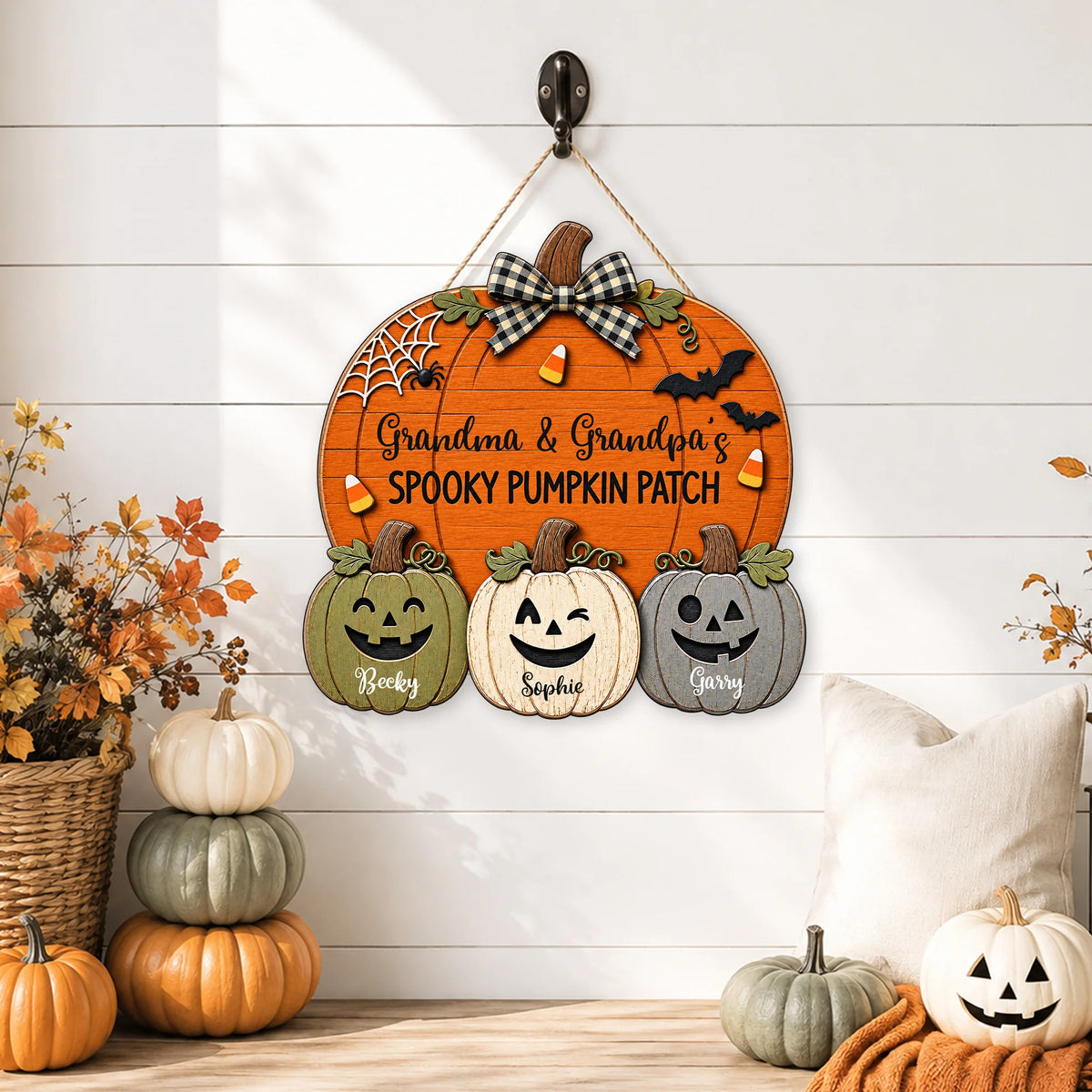 Grandma & Grandpa's Spooky Pumpkin Patch Wall Decor Personalized Halloween Farmhouse Sign