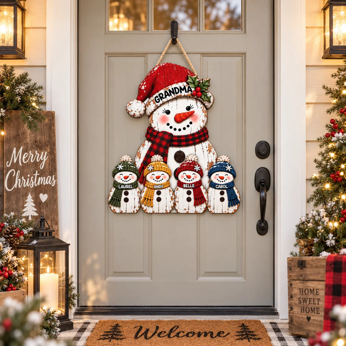 Close-up of GRANDMA Ornament Personalized Rustic Snowman Family Christmas Gift Custom Name