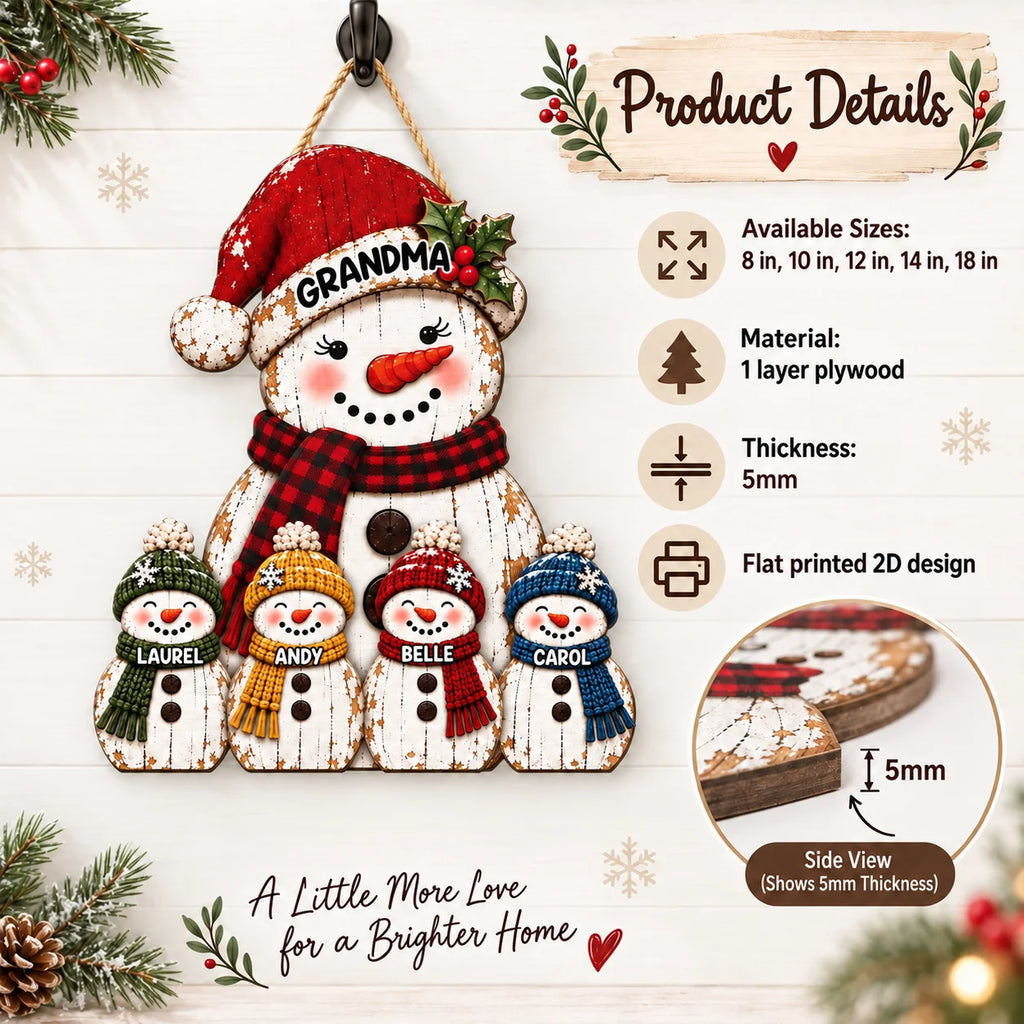 Close-up of GRANDMA Ornament Personalized Rustic Snowman Family Christmas Gift Custom Name