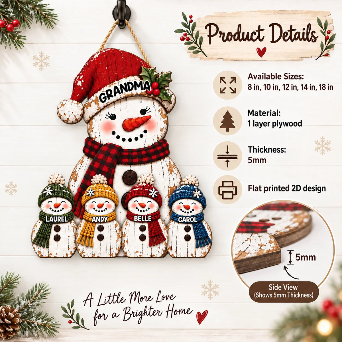 Close-up of GRANDMA Ornament Personalized Rustic Snowman Family Christmas Gift Custom Name