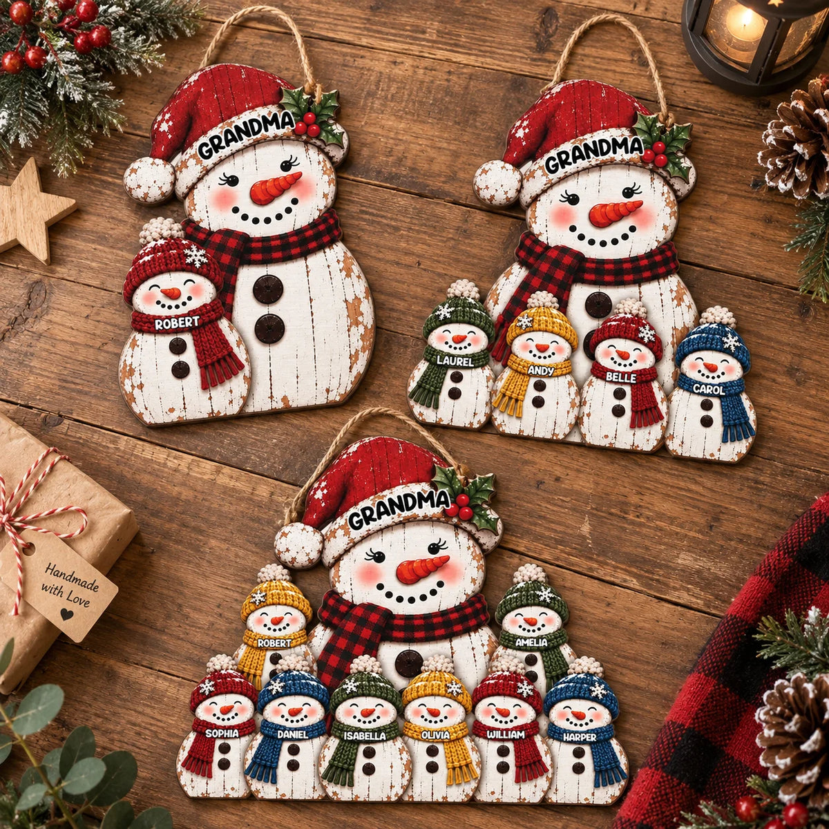 GRANDMA Ornament Personalized Rustic Snowman Family Christmas Gift Custom Name