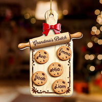 Customer in Los Angeles wearing Grandma's Batch Ornament Custom Name Christmas Cookie Cutting Board Personalized Gift for Grandma