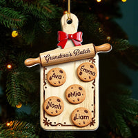 Close-up of Grandma's Batch Ornament Custom Name Christmas Cookie Cutting Board Personalized Gift for Grandma for streetwear fans in Los Angeles