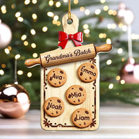 Customer in Los Angeles wearing Grandma's Batch Ornament Custom Name Christmas Cookie Cutting Board Personalized Gift for Grandma
