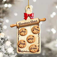 Close-up of Grandma's Batch Ornament Custom Name Christmas Cookie Cutting Board Personalized Gift for Grandma for streetwear fans in Los Angeles