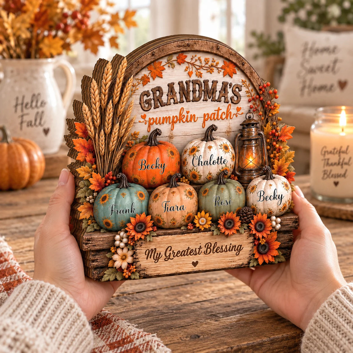 Grandma's Pumpkin Patch My Greatest Blessing Sign Personalized Fall Decor Gift for Grandmother