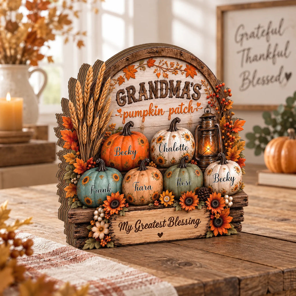 Grandma's Pumpkin Patch My Greatest Blessing Sign Personalized Fall Decor Gift for Grandmother