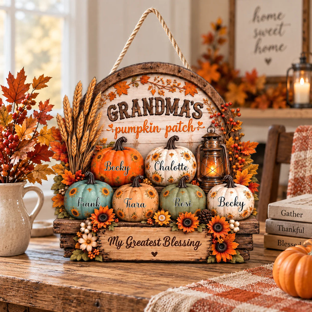 Grandma's Pumpkin Patch Wall Decor My Greatest Blessing Personalized Fall Sign