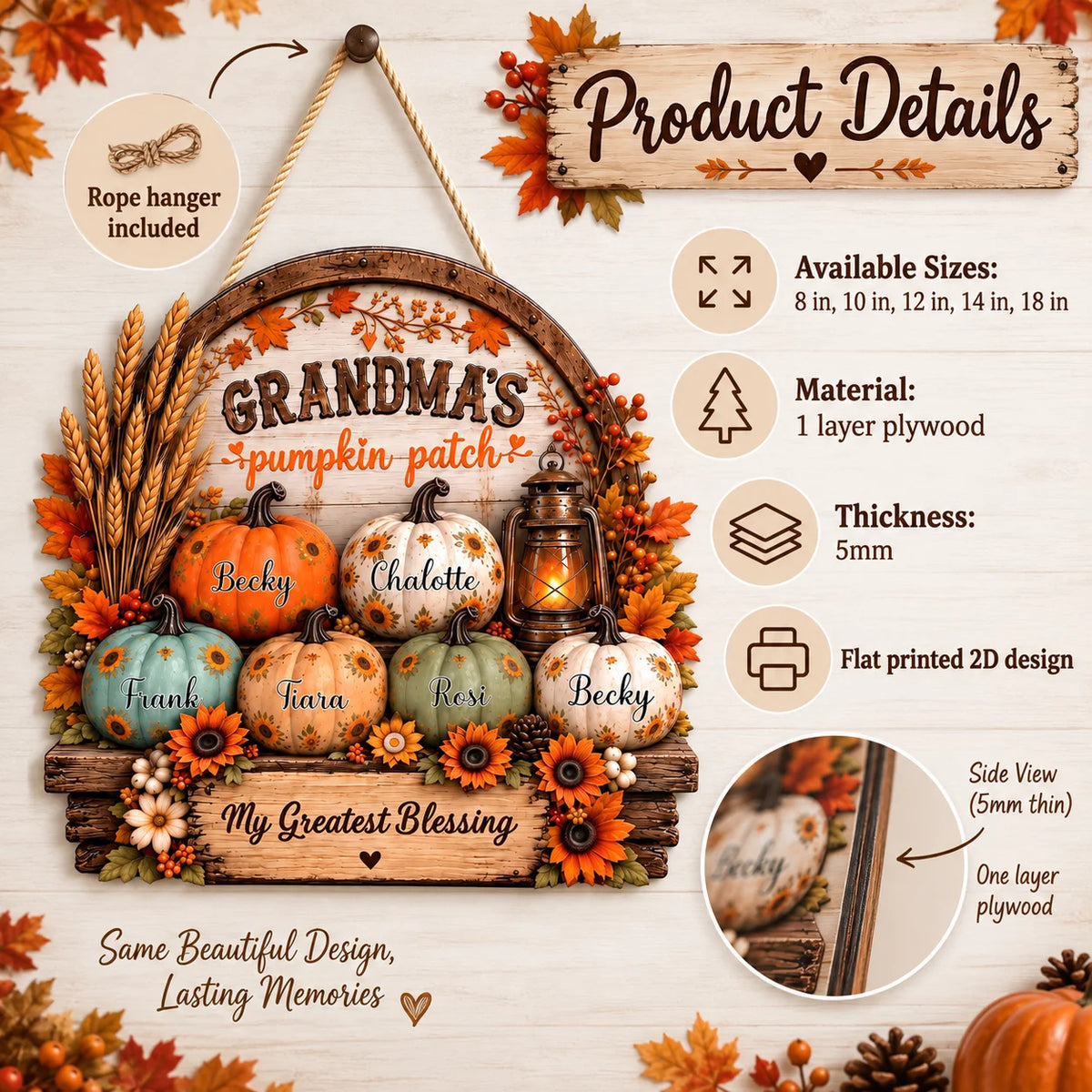 Grandma's Pumpkin Patch Wall Decor My Greatest Blessing Personalized Fall Sign
