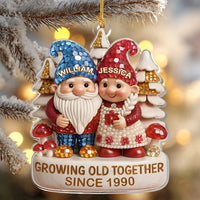 Growing Old Together Ornament Personalized Gnome Couple Acrylic Keepsake for Anniversary and Christm on a hanger, ready to ship from Los Angeles