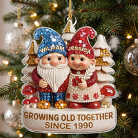 Close-up of Growing Old Together Ornament Personalized Gnome Couple Acrylic Keepsake for Anniversary and Christm for streetwear fans in Los Angeles