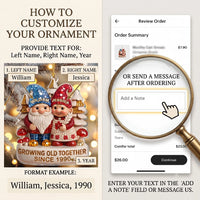 Close-up of Growing Old Together Ornament Personalized Gnome Couple Acrylic Keepsake for Anniversary and Christm for streetwear fans in Los Angeles