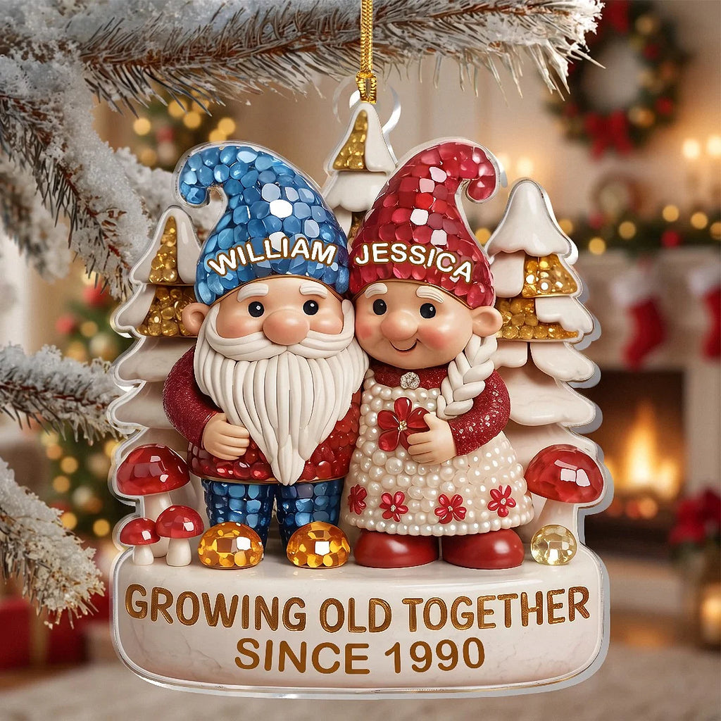 Growing Old Together Ornament Personalized Gnome Couple Acrylic Keepsake for Anniversary and Christm