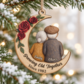 Growing Old Together personalized wooden moon ornament - main view with custom couple names and year