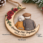 Growing Old Together personalized wooden moon ornament - flat 2D printed design on 3-ply plywood