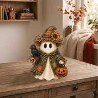 Customer in Los Angeles wearing Halloween Ghost Figurines Set Cute Spooky Costumed Ghost Figurine Tiered Tray Decor and Collectible 