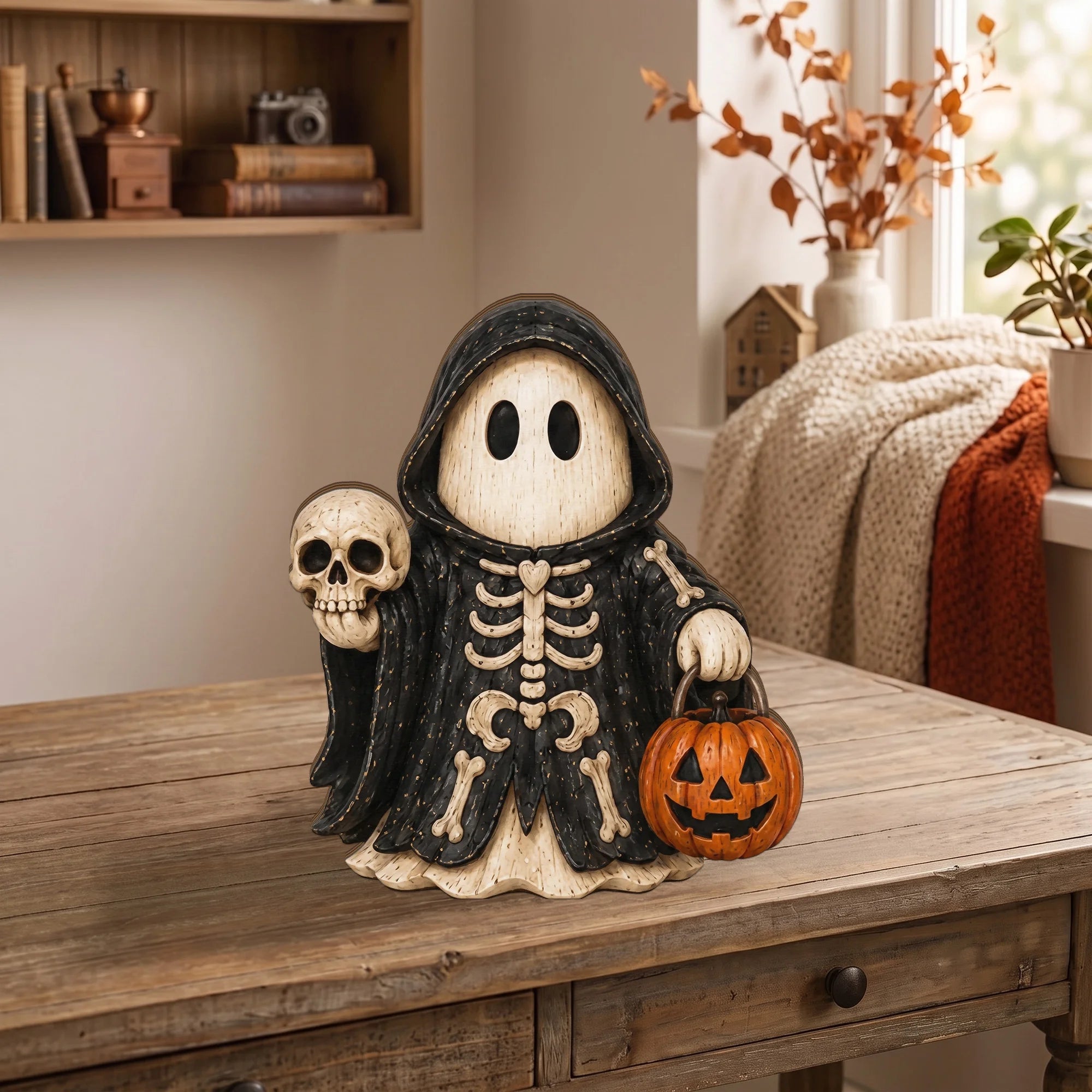 Close-up of Halloween Ghost Figurines Set Cute Spooky Costumed Ghost Figurine Tiered Tray Decor and Collectible  for streetwear fans in Los Angeles