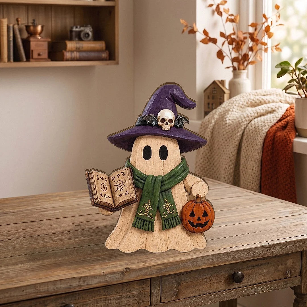 Halloween Wooden Ghost Tabletop Decor Wood Figurine Set for Fall Tiered Tray and Rustic Spooky Home  on a hanger, ready to ship from Los Angeles