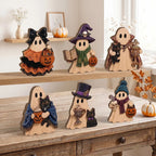 Halloween Wooden Ghost Tabletop Decor Wood Figurine Set for Fall Tiered Tray and Rustic Spooky Home