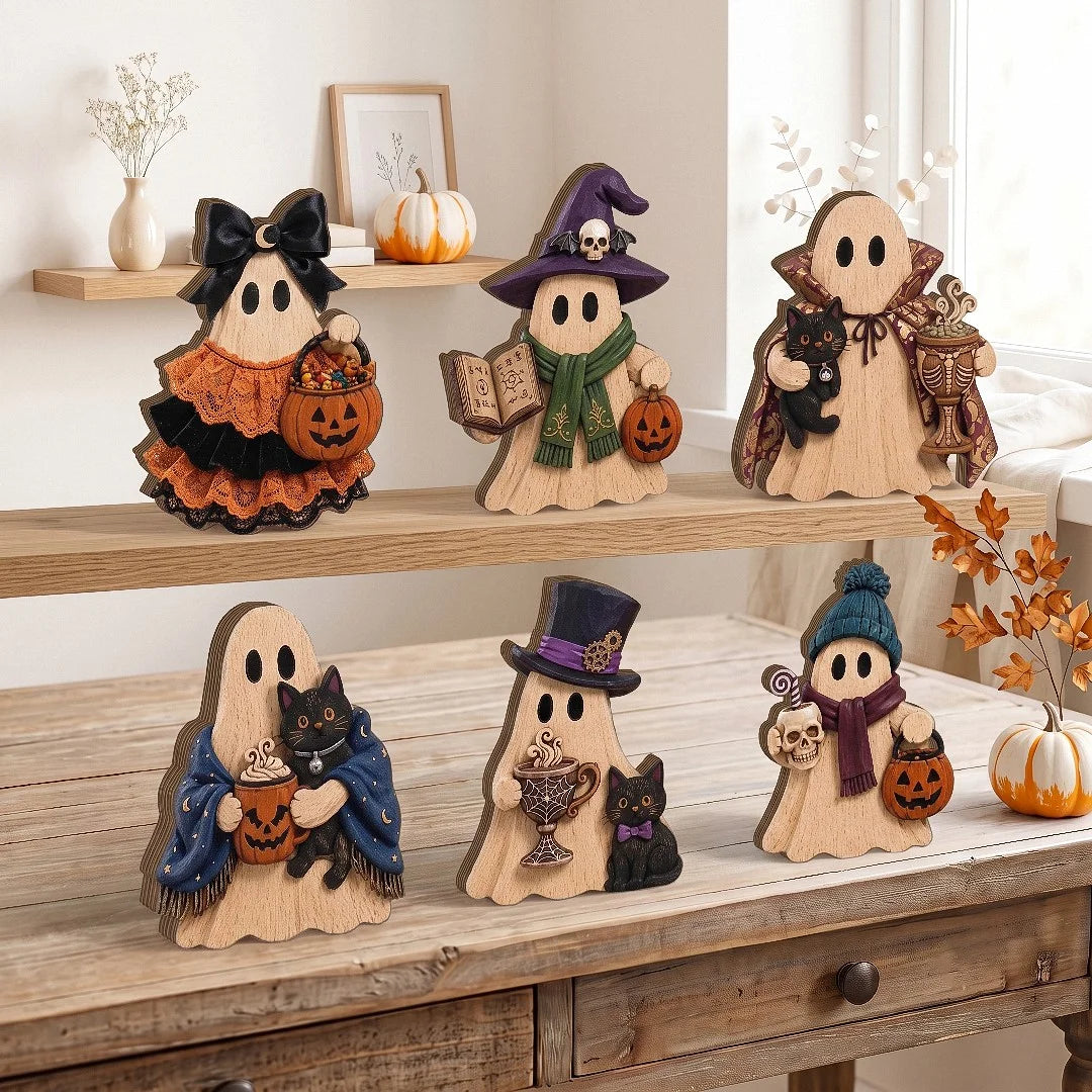 Halloween Wooden Ghost Tabletop Decor Wood Figurine Set for Fall Tiered Tray and Rustic Spooky Home  available at our Los Angeles warehouse
