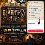 Haunted House Metal Sign Vintage Gothic Halloween Decor Spooky Wall Art Rustic Industrial Plaque