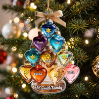 Close-up of Heart Baubles Family Tree Christmas Ornament Personalized Acrylic Family Keepsake Gift with Custom N for streetwear fans in Los Angeles
