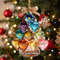Customer in Los Angeles wearing Heart Baubles Family Tree Christmas Ornament Personalized Acrylic Family Keepsake Gift with Custom N