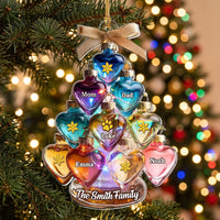 Close-up of Heart Baubles Family Tree Christmas Ornament Personalized Acrylic Family Keepsake Gift with Custom N for streetwear fans in Los Angeles