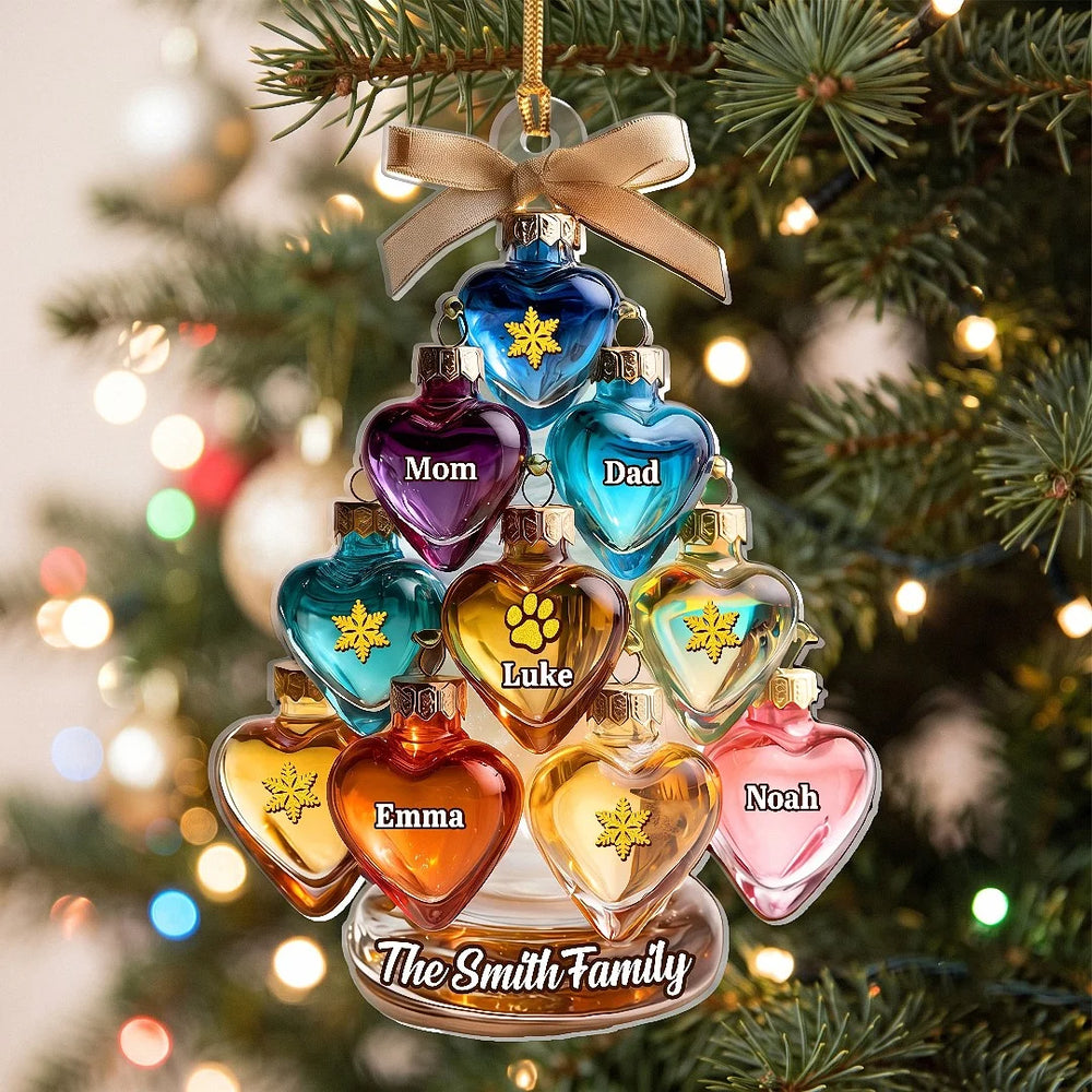 Heart Baubles Family Tree Christmas Ornament Personalized Acrylic Family Keepsake Gift with Custom N available at our Los Angeles warehouse