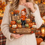 Hello Fall Grandma's Pumpkin Patch Personalized Wall Hanging Custom Grandkids Names Gift