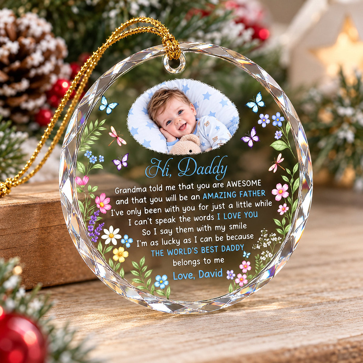 Customer in Los Angeles wearing Hi Mommy Grandma Told Me You Are Awesome Amazing Mother Ornament New Mom Gift First Christmas Keepsa