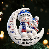 I Love You to the Moon and Back Ornament, 1776-2026 250th Anniversary America Keepsake, Personalized on a hanger, ready to ship from Los Angeles