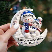Customer in Los Angeles wearing I Love You to the Moon and Back Ornament, 1776-2026 250th Anniversary America Keepsake, Personalized