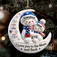 Close-up of I Love You to the Moon and Back Ornament, 1776-2026 250th Anniversary America Keepsake, Personalized for streetwear fans in Los Angeles
