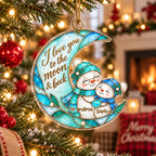 Close-up of I Love You to the Moon & Back Ornament Stained Glass Snowman Christmas Keepsake Personalized Holiday