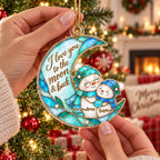 I Love You to the Moon & Back Ornament Stained Glass Snowman Christmas Keepsake Personalized Holiday