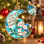 I Love You to the Moon & Back Ornament Stained Glass Snowman Christmas Keepsake Personalized Holiday
