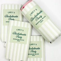 RodyThread Custom Personalized Coastal Bachelorette Trip Slim Can Cooler For Bridesmaids Preppy Coastal Grandma Pink And White Ticking Stripe Neoprene Custom Beach Bachelorette Party Favors Last Toast On The Coast