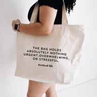 RodyThread Funny Retired Life The Bag Holds Absolutely Nothing Urgent Canvas Tote Bag For Retirees Men Women Minimalist Aesthetic Natural Beige Cotton Retirement Gift Bag Coworker Leaving Present New Retired Christmas Gift Funny Retirement Tote Bag