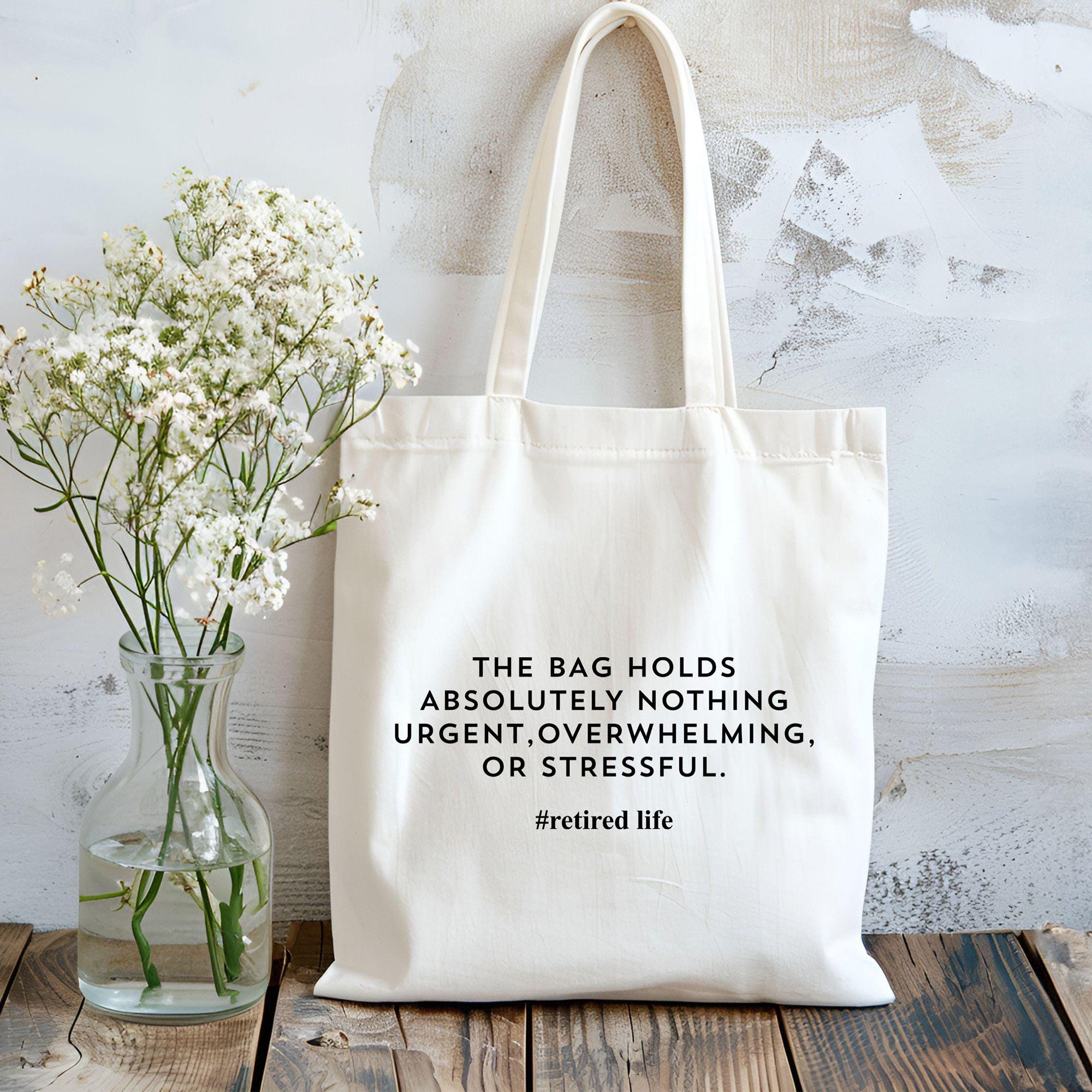 RodyThread Funny Retired Life The Bag Holds Absolutely Nothing Urgent Canvas Tote Bag For Retirees Men Women Minimalist Aesthetic Natural Beige Cotton Retirement Gift Bag Coworker Leaving Present New Retired Christmas Gift Funny Retirement Tote Bag
