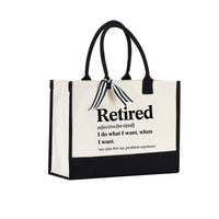 RodyThread Funny Retirement Definition Dictionary Quote Cornered Tote Bag Cute Gift Bag for Women Coworker Leaving Job Minimalist Aesthetic Natural Black Cotton Canvas Happy Retired Life 2025 2026 Party Present Reusable Shopper